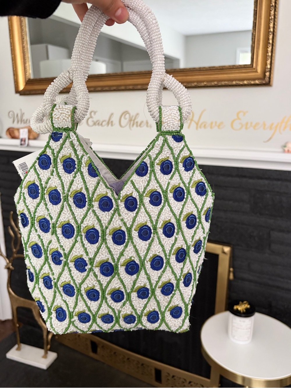 NWT Viral Beaded Blueberry Peacock Bag Handcrafted In India